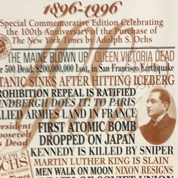 THE NEW YORK TIMES PAGE ONE HARDCOVER BOOK COMMEMORATIVE 1896-1996 - Picture 3 of 16